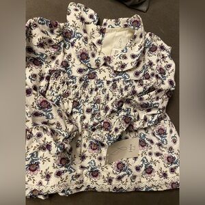 Joie White velour Blouse with Floral Design